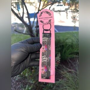 Bad Bunny black key fobe wristlet Keychain with glitter blue on the inside